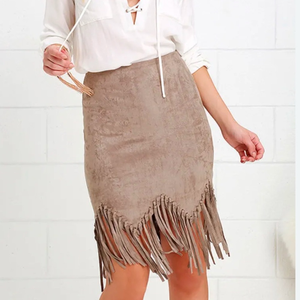 Fringe Hem Tan Skirt